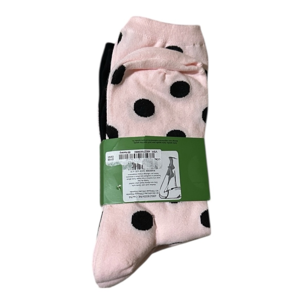 Kate Spade 3 Pack Crew Socks w/Dog Design, Pink Polka Dot & Black with Spades - Picture 2 of 6